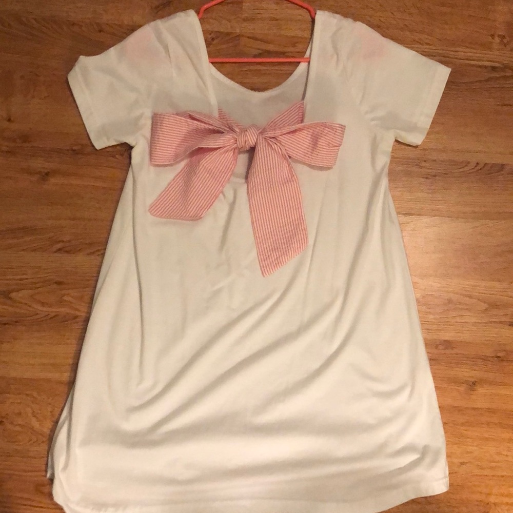 Pink Seersucker bow tee